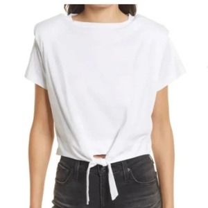 ALLSAINTS Coni Shoulder Pad Tie Front White T-Shirt - Size: Medium - EUC